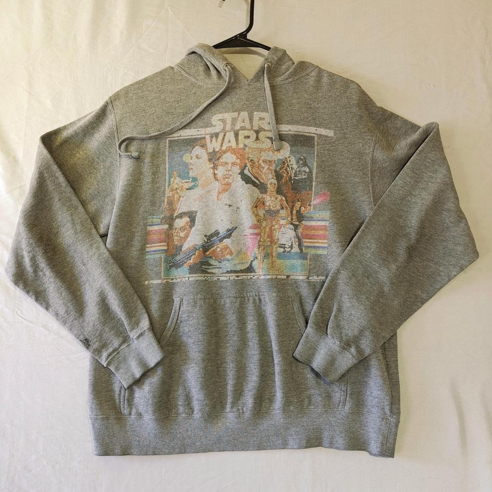Junk Food Star Wars Mens Gray Graphic Hoodie Sweatshirt Distressed Print Small